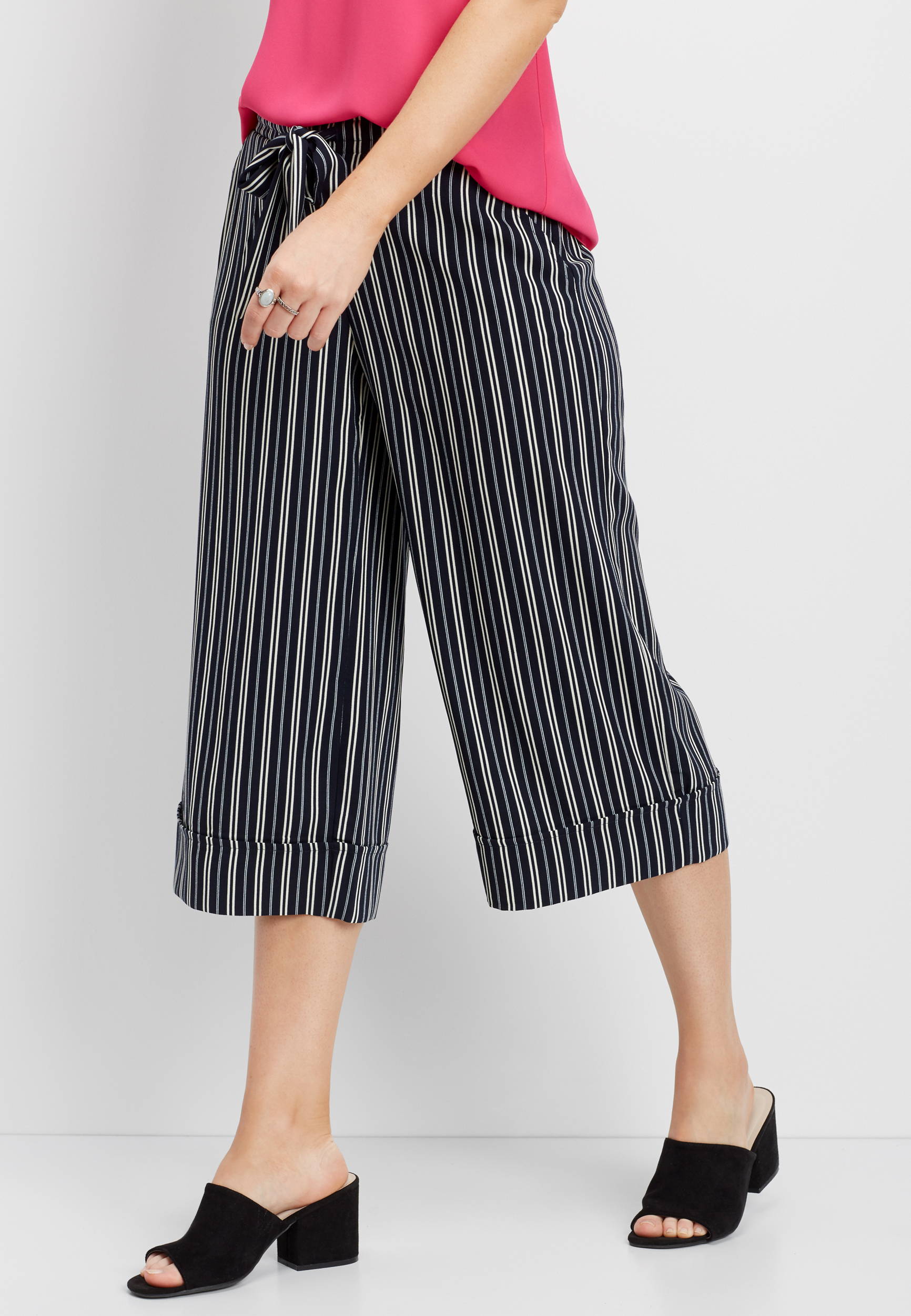 striped wide leg cropped pants