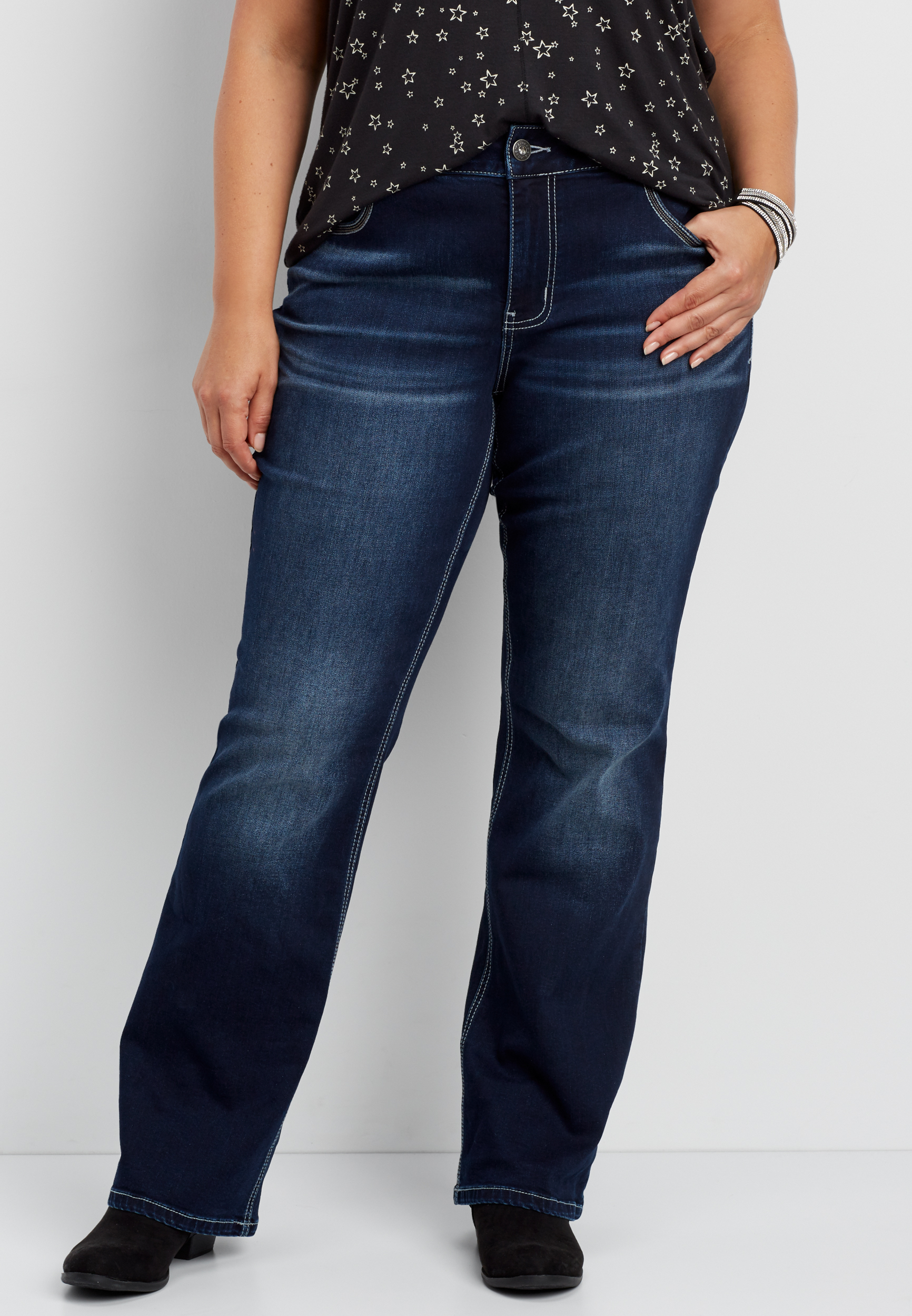 high rise dark wash bootcut jeans