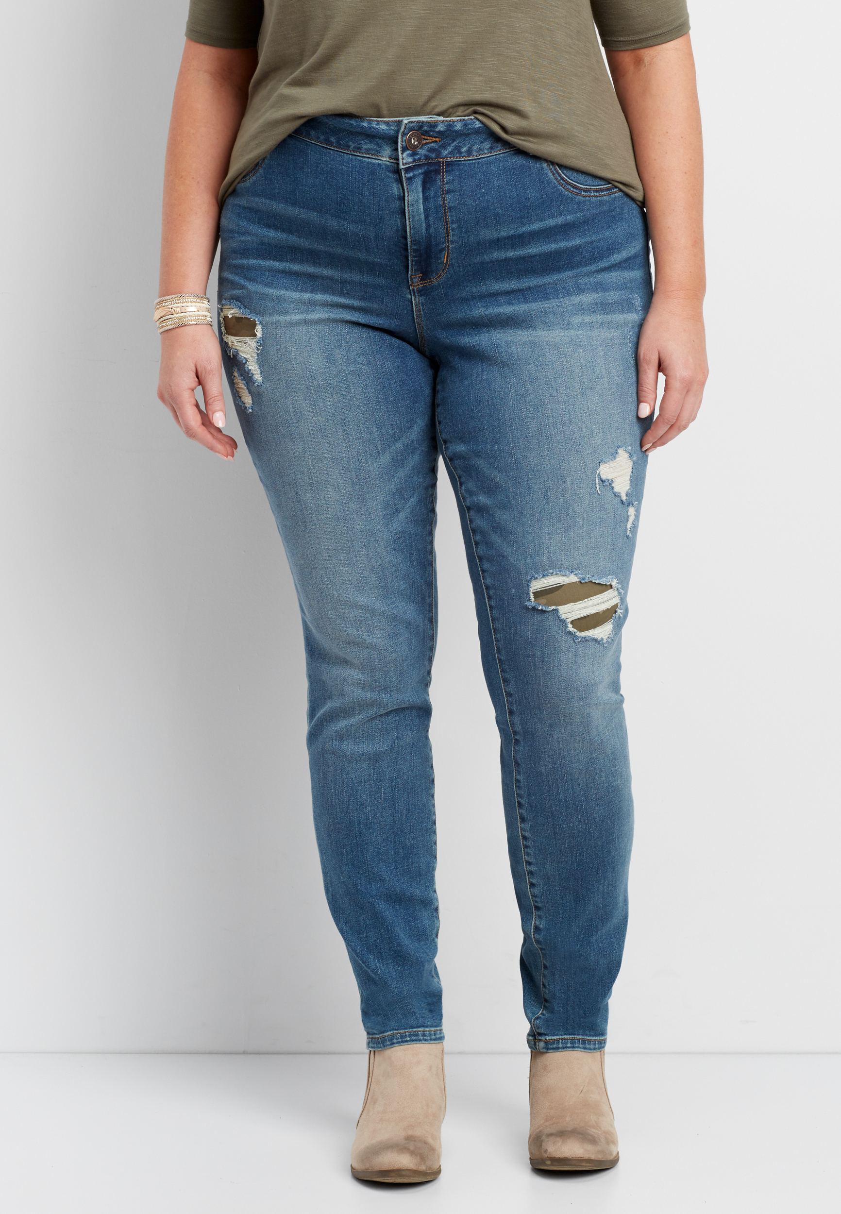 DenimFlex Jegging with Camo Backed Destruction