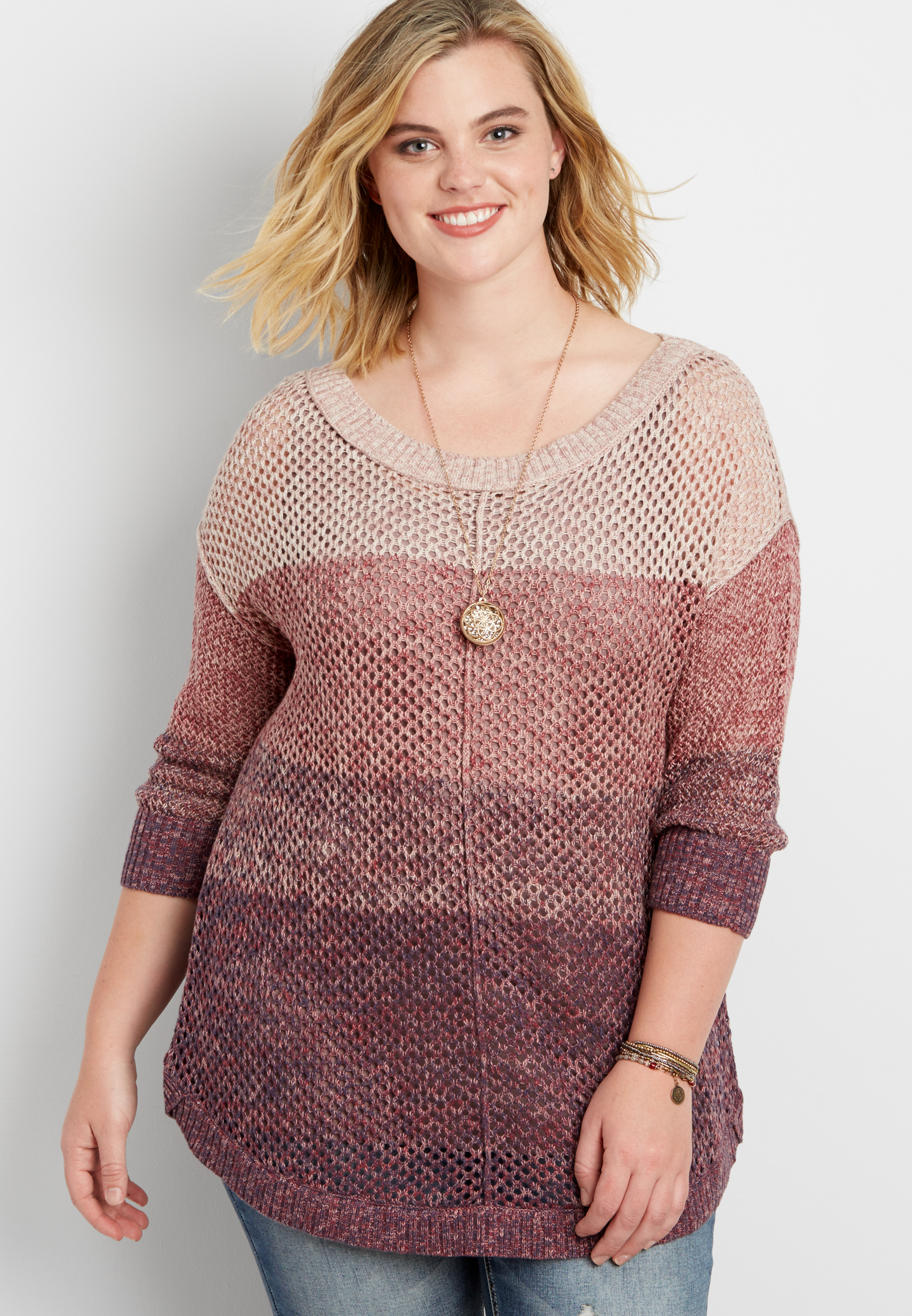 Ombre Open Stitched Pullover Sweater