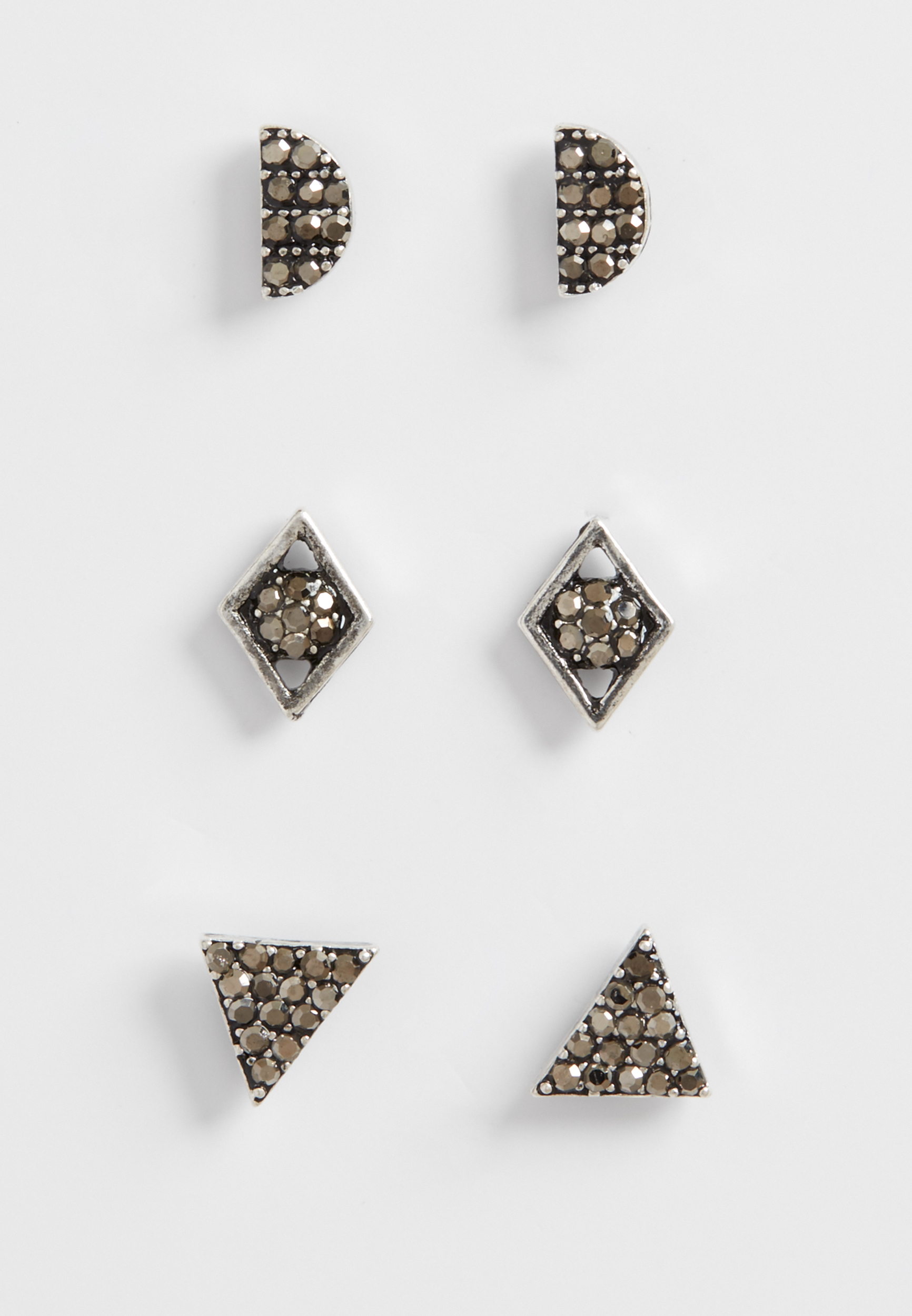 Maurices Geometric Earring Trio with Dark Rhinestones