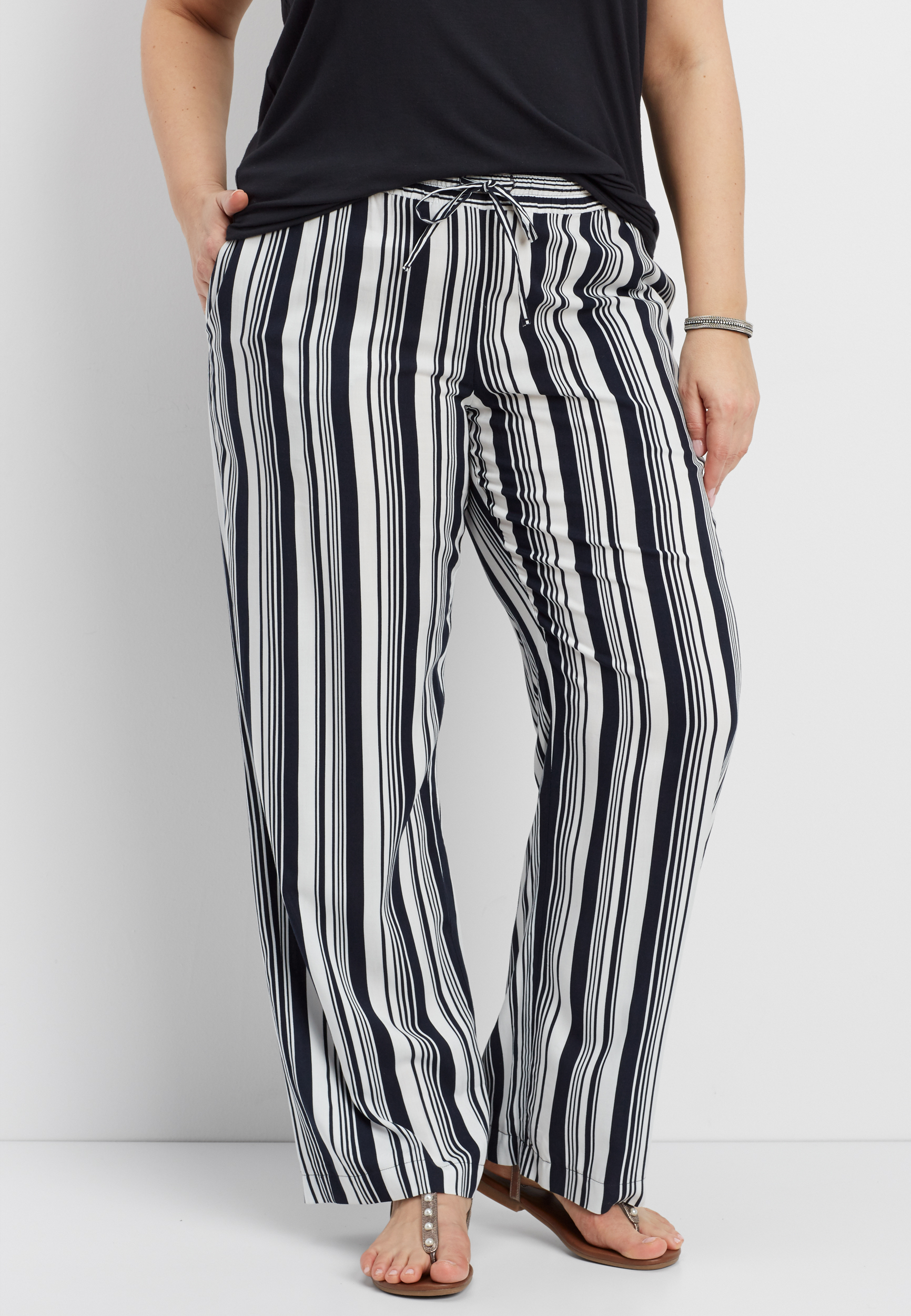 plus size striped wide leg pants