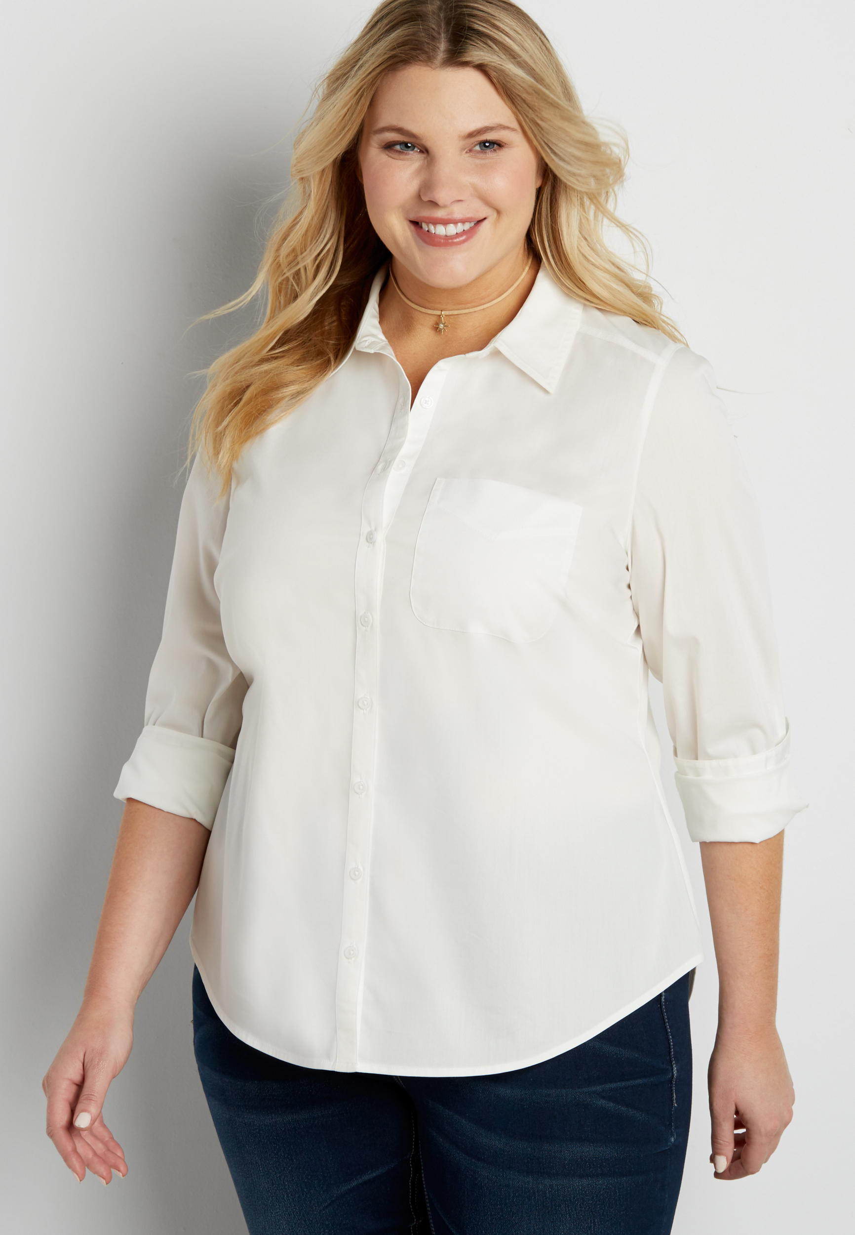 Maurices Plus Size Solid Button Down Shirt