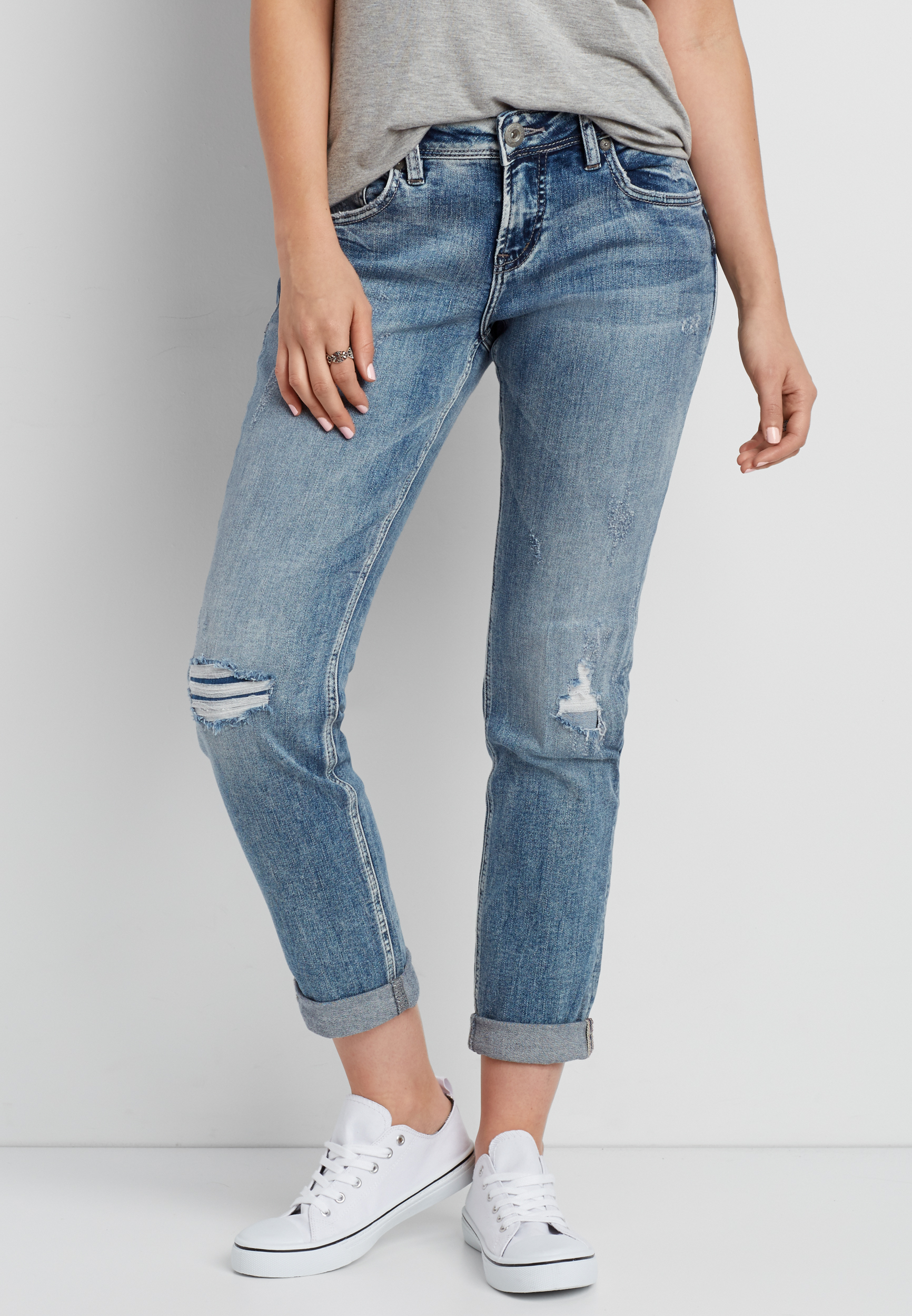 maurices silver boyfriend jeans